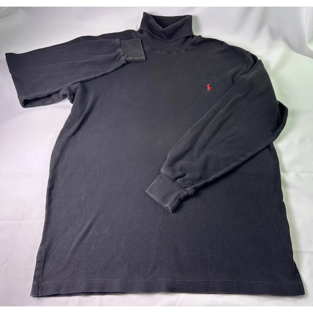 Vintage‎ 90s Polo Ralph Lauren Black Turtleneck Long Sleeve Shirt Red Pony Large